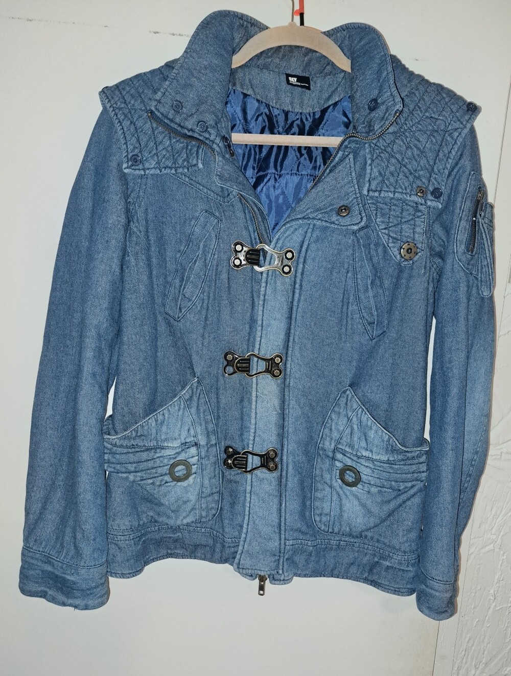 Japanese Brand Sly Women's Light Blue Denim-Style Quilted Jacket